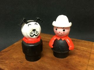 ❤️vintage Fisher Price Little People Fireman And Dog Wood Red Black