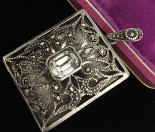 Vintage Jewellery Lovely Sterling Silver & Crystal Opening Locket - good size 2