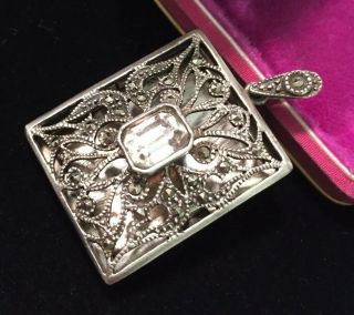 Vintage Jewellery Lovely Sterling Silver & Crystal Opening Locket - good size 3