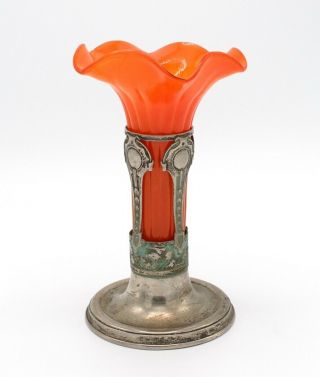 Art Deco / Nouveau Vase W/metal Stand And Cased Platonic Glass - C.  1902 - 1927
