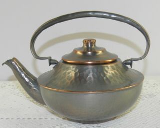 Arts & Crafts Hammered Gregorian Copper Teapot Signed Numbered Grey Satin Finish