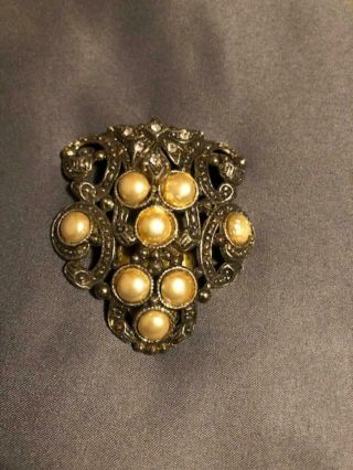 Vintage Dress Clip Rhinestones And Faux Pearls Rd