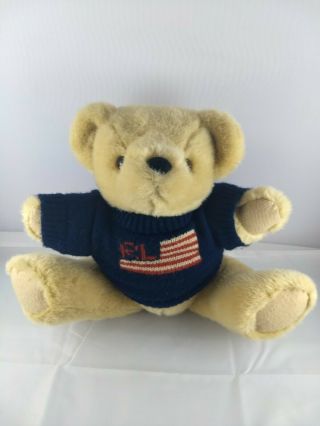 Ralph Lauren Stuffed Teddy Bear Usa Flag Sweater Vintage 1996