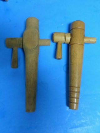 TWO VINTAGE WOODEN BEER BARREL TAP HANDLES, .  FOR WOODEN BARRELS,  8 INCHES ONG 2