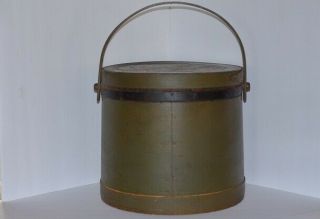 Antique Early Wooden Staved Firkin Bucket Old Green Paint England