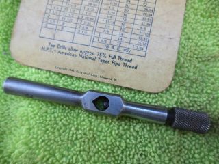 Vintage Starrett 174 Tap Wrench 0 - 14 with bonus Starrett Thread Chart 1943 3