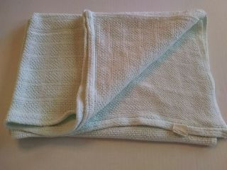 Vtg Beacon Baby Crib Blanket Green Thermal Open Weave Cotton