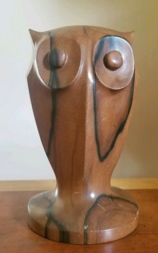 Vintage Mid Century Owl Sculpture Carved Wood Modernist Style Mcm