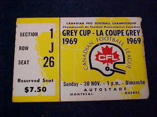 Orig Cfl Grey Cup Ticket Stub 1969 Ottawa Rough Riders Vs Saskatchewan