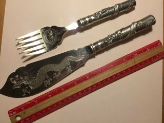Antique Flatware China Fish Serving Knife & Fork Set
