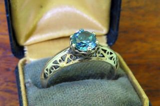 Vintage Sterling Silver Modern Blue Zircon Engagement Solitaire Filigree Ring