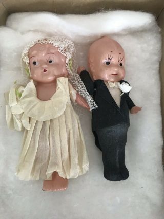 Antique Wedding Cake Topper Kewpies Celluloid Crepe Bride Groom (22)