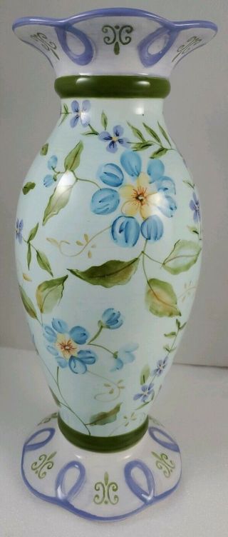 Vintage Capriware Hand Painted Blue Floral Ceramic Vase 10.  5 " Tall.