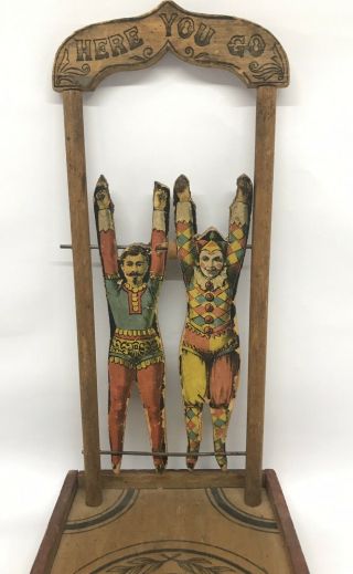Antique Wooden Lithograph Toy/game Clown & Acrobat