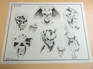 Vintage 1985 Rare Spaulding & Rogers Tattoo Flash Sheet 235t Skulls
