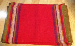 6 Vtg Mcm Tampella Linen Placemats Finland Red With Stripes