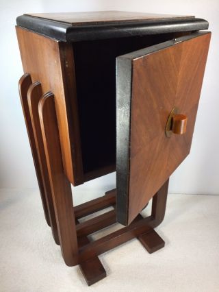 Art Deco Smokers Table Wooden Bakelite Knob 23 " Tall Antique Vintage Door