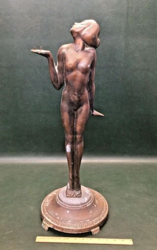Vintage Art Nouveau Nude Woman Ash Tray Holder Cigarette Stand As Found