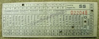 Cumberland County Power And Light Company Maine Trolley Pass/ticket 022045