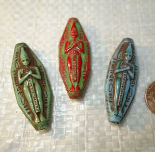 3 Vintage Czech Art Deco Egyptian Revival Pharaoh Art Glass Cabochon Beads