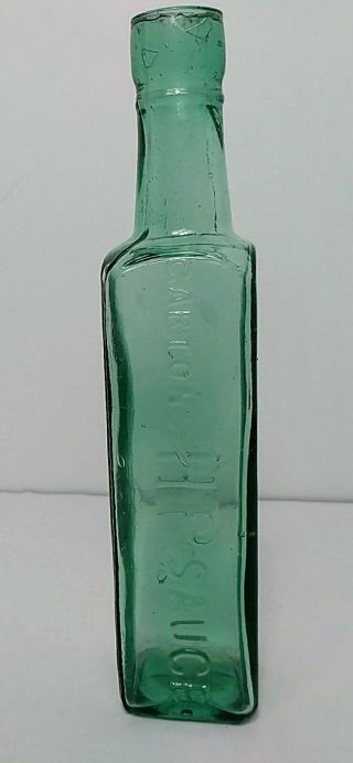 Vintage Gartons Hp Sauce Green Glass Bottle,  Vintage Antique,  Stamped 2.