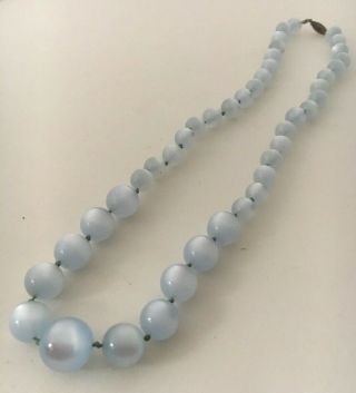 Vintage Faux Blue Moonstone Plastic Beads 20” Necklace (423)