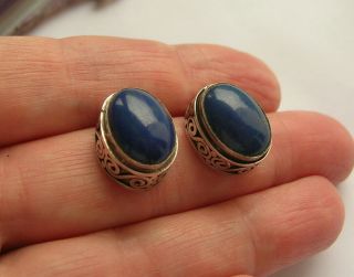 Gorgeous Large Vintage Sterling Silver Blue Lapis Lazuli Stud Earrings - Vgc