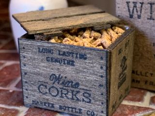 Vintage Miniature Dollhouse Artisan Wood Crate Filled With Wine Corks Vineyard