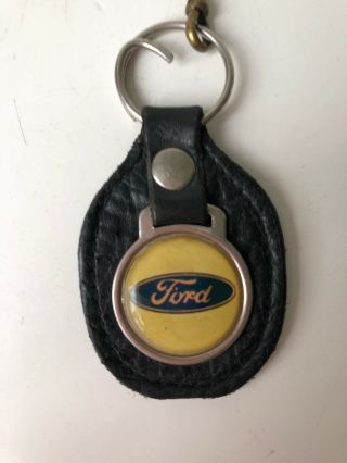 Vintage Ford Car Company Leather And Metal Key Fob Collectable