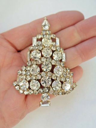 Vintage Clear Rhinestone Gold Tone Christmas Tree Pin