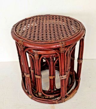 Vintage Mid Century Bamboo Rattan Wicker Nest Of 3 Tables Nesting Plant Stands