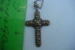 Vintage Silver And Marcasite Cross And Chain