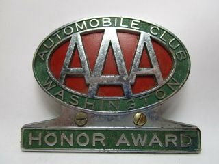 Vintage Aaa Auto Club Washington Honor Award Metal License Plate Topper