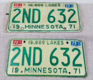 Minnesota License Plates (pair) Mn 1971 Tag 1972/1973 Tabs