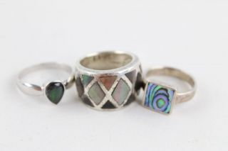 3 X Vintage.  925 Sterling Silver Mother Of Pearl Rings Inc.  Inlay,  Midi (20g)