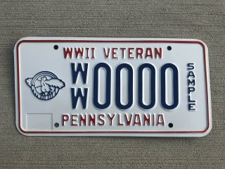 Pennsylvania Pa “wwii Veteran” World War Ii Sample License Plate Tag Ww0000