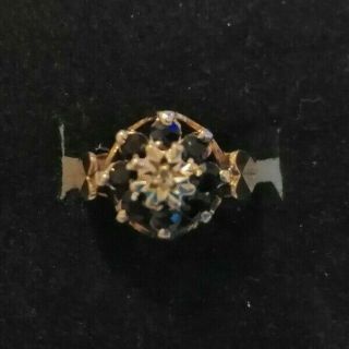 Vintage 9k Gold Diamond And Sapphire Dress Ring - Size K - 3 Gms