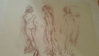 Hand Signed Lithograph Hibel Rare Vintage Unusual " Three Nudes " Artist Proof