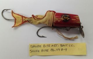 Vintage Shurebite Bait Wooden / Cloth Fishing Lure