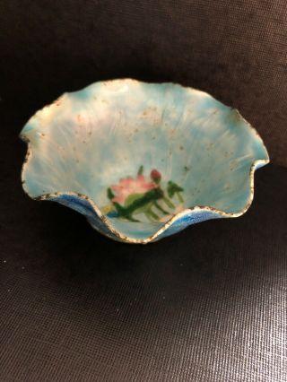 Antique Vintage Brass Cloisonne Bowl Dish Plate Trinket 4 1/4 " Turquoise Enamel