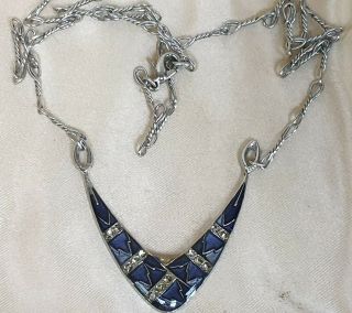 Unusual Vintage Jewellery Lovely Art Deco Geometric Enamel Necklace.  Pierre Bex