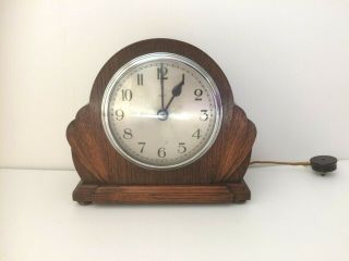 Vintage Smiths Art Deco Wooden Oak Electric Mantel Clock