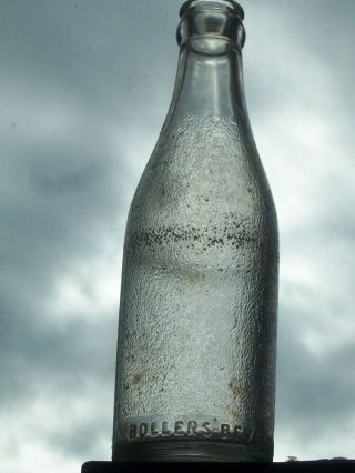 Vintage clear embossed Bollers Beverages,  soda bottle.  Elizabeth,  N.  J. 3