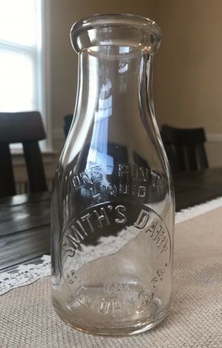 Vintage Smith’s Dairy St.  John’s,  Pa One Pint Milk Bottle Glass