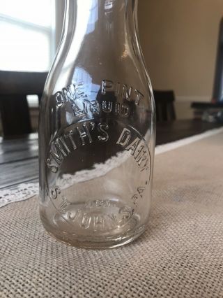 Vintage Smith’s Dairy St.  John’s,  PA One Pint Milk Bottle Glass 2