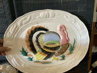 Vintage Round Turkey Platter - Colors 19 By 14 " Made In Japan