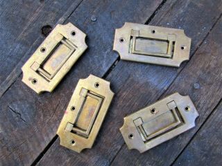 Set Of 4 Vintage Brass Handles Related Lock Box Key Writing Slope Chest Drawers