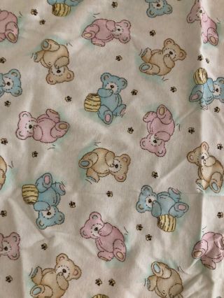 Carters White Blue Pink Teddy Bear Bees Baby Blanket Cotton Pastel Vintage 90 