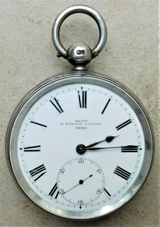 Hm 1861 Dent Silver Mechanical Pocket Watch Vintage Antique