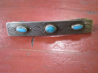 Vintage Navajo Native Sterling Silver Turquoise Hair Clip Barrette